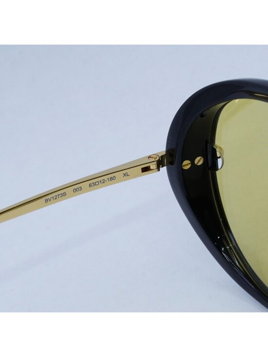 Bottega Veneta BV1273S 003 Sunglasses Black and Gold Geometric Frame, Yellow main image 4